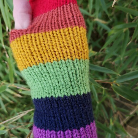 Rainbow Rave Disco Gay Pride lgbt Retro Knit Fingerless Gloves Multicolo… - Picture 6 of 6